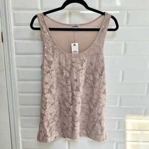 Express Pink Sequin Lace Tank Top